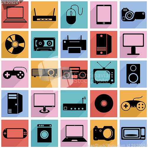 Image of Collection flat icons with long shadow. Eectronic devices symbol