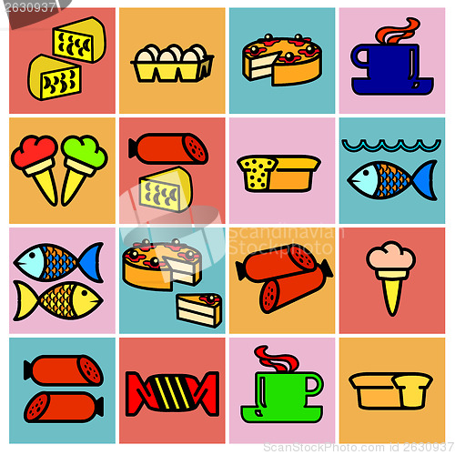 Image of Collection flat icons. Food symbols. Vector illustration.