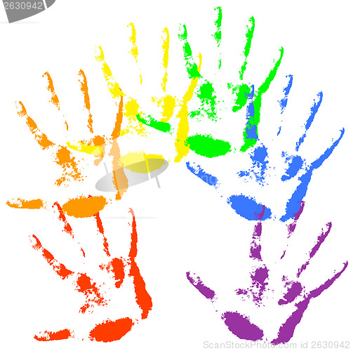 Image of Hand print  rainbow colors, skin texture pattern, vector illustr