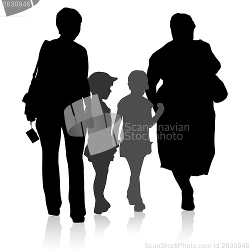 Image of Silhouette of family, mother and children and grandmother on whi