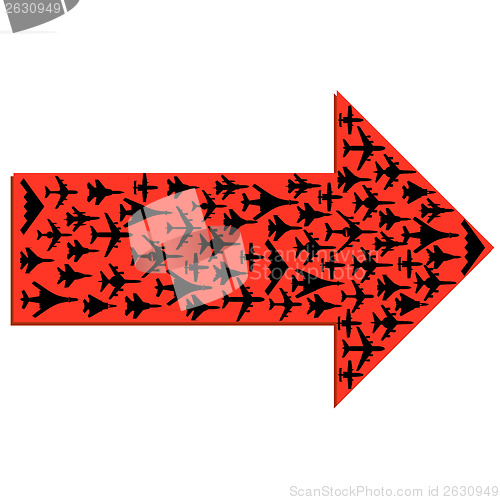 Image of Directional arrow with the airplanes inside. Vector.