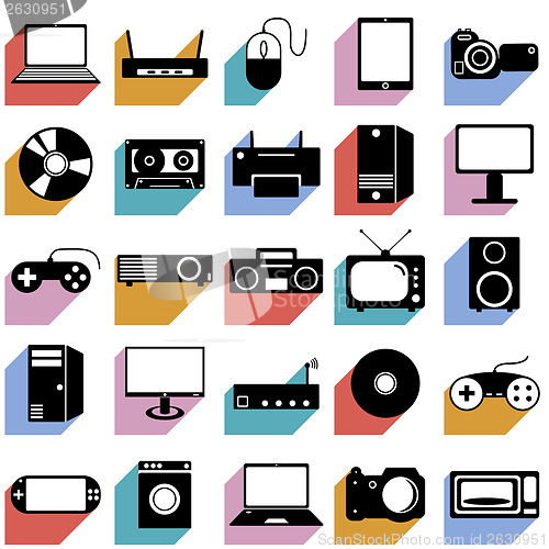 Image of Collection flat icons with long shadow. Eectronic devices symbol