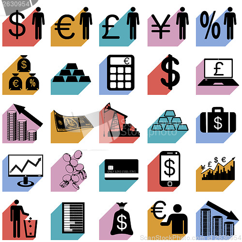 Image of Collection flat icons with long shadow.  Finance symbols. Vector