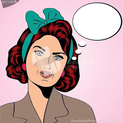 Image of cute retro woman in comics style