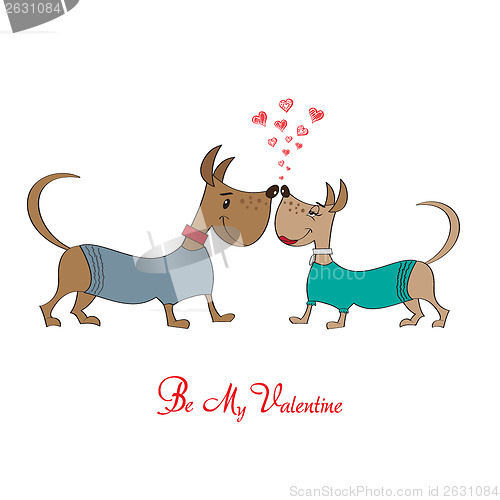 Image of Valentine' s day greeting card with cartoon dog characters