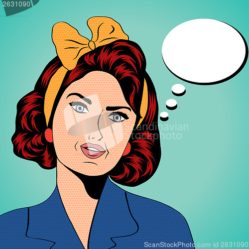 Image of cute retro woman in comics style