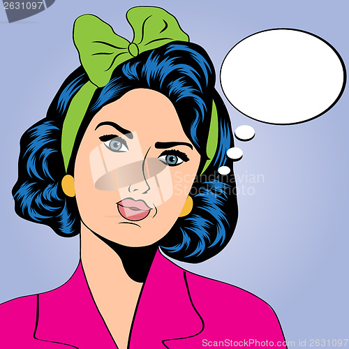Image of cute retro woman in comics style