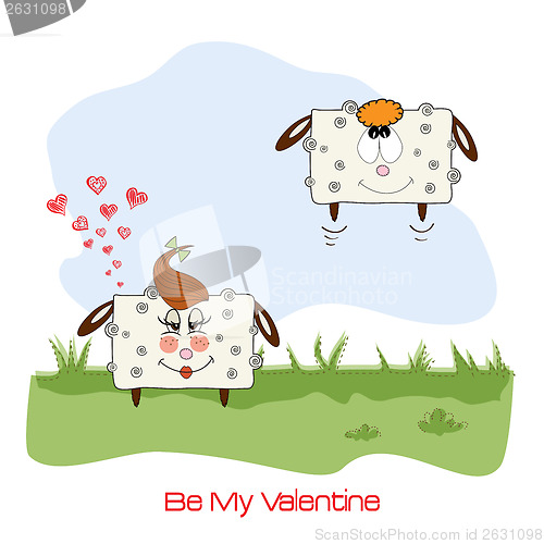 Image of sheep lovers, comic illustration for Valentine's day or wedding