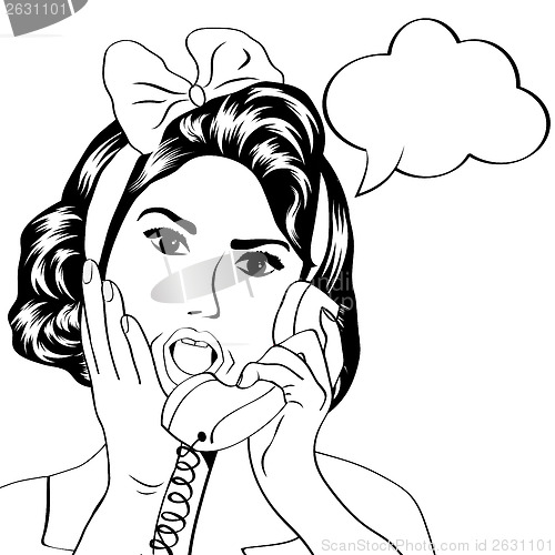 Image of woman chatting on the phone, pop art illustration