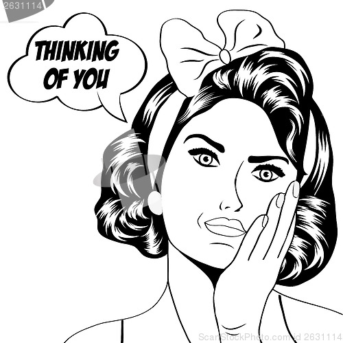 Image of cute retro woman in comics style