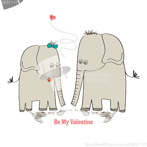 Image of  Two enamored elephants, greeting card of Valentine's Day and we