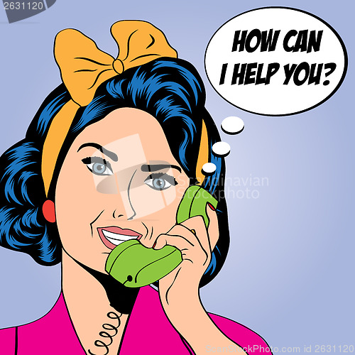 Image of woman chatting on the phone, pop art illustration