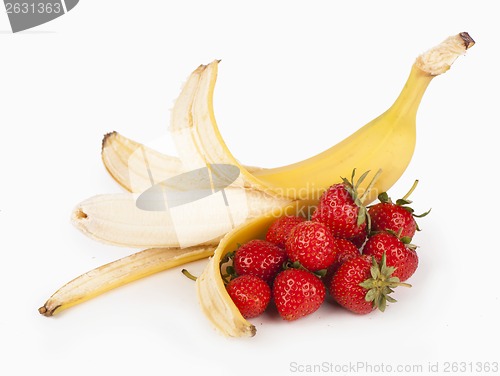 Image of Open banana and strawberry