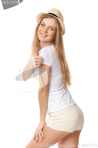 Image of Success teen girl giving thumbs up