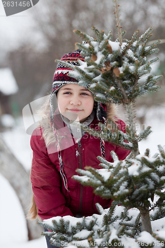 Image of Portrait of a little girl and spruce