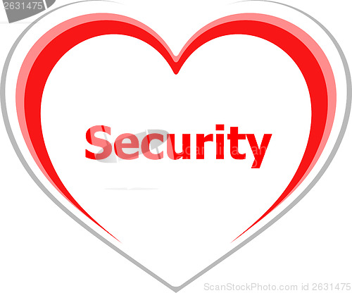 Image of security concept, security word on love heart