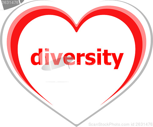 Image of Business concept, diversity word on love heart on white