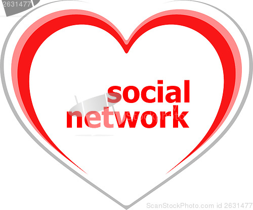 Image of social concept, social network word on love heart