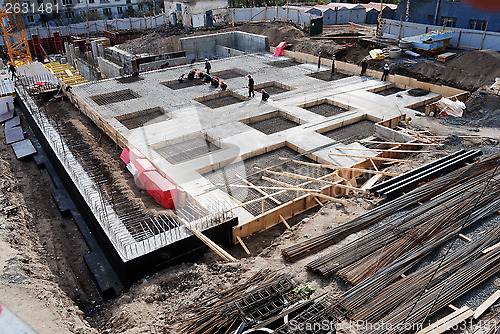 Image of construction of concrete foundation of building