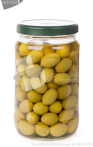 Image of Green olives preserved in bank