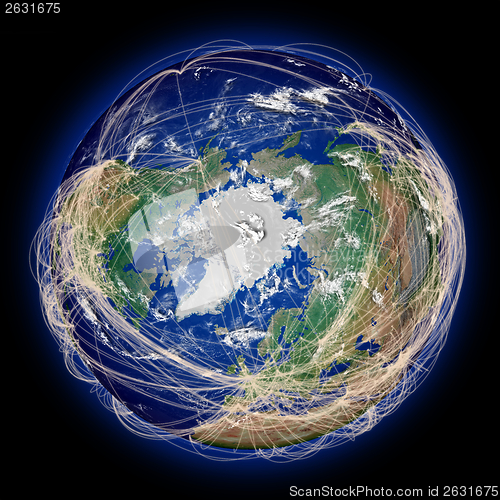 Image of Flight paths on northern hemisphere