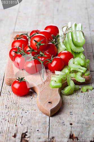 Image of fresh organic celery and tomatoes