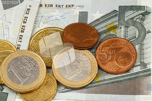 Image of Macro photography of euro money and coins