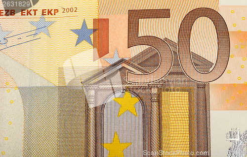 Image of detail of euro fifty money banknote