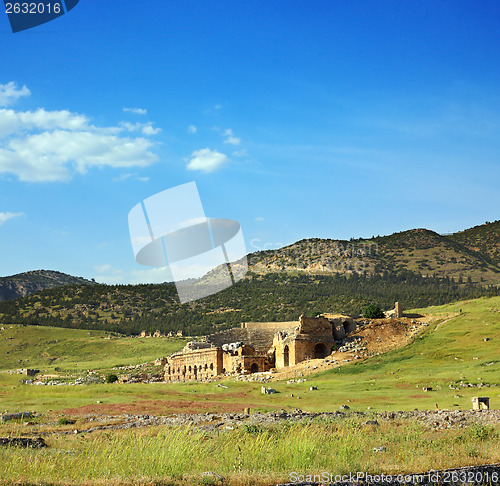 Image of landscape with ancient amphitheater in Turkey 