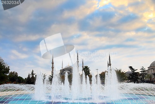 Image of sultanahmet mosque and fountain in istanbul