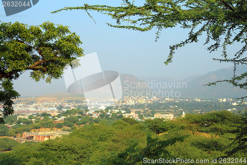Image of view from hill on holy city Pushkar in India