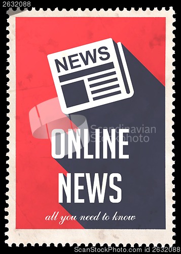 Image of Online News on Red in Flat Design.