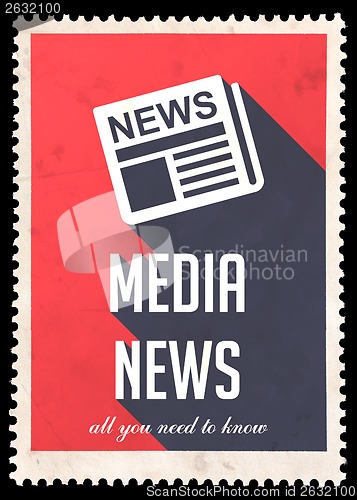 Image of Media News on Red in Flat Design.