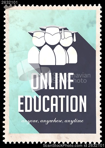 Image of Online Education on Light Blue in Flat Design.