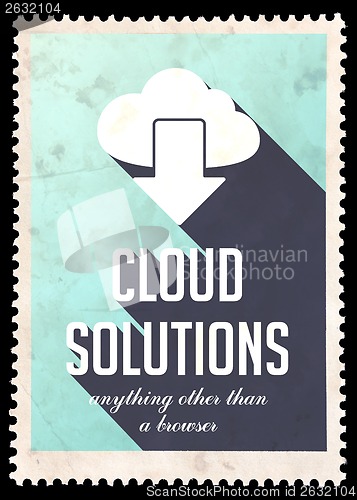 Image of Cloud Solutions on Light Blue in Flat Design.