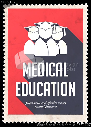 Image of Medical Education on Red in Flat Design.