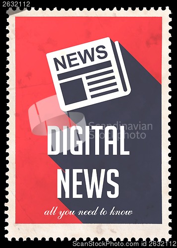 Image of Digital News on Red in Flat Design.