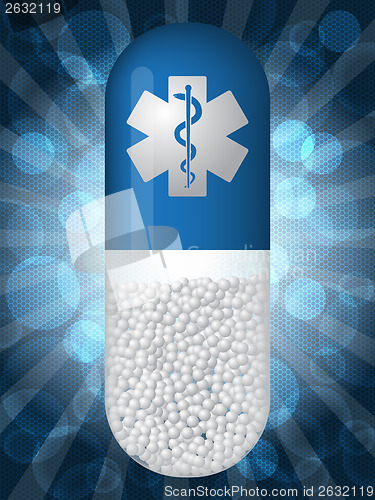 Image of Abstract medical background with blue capsule