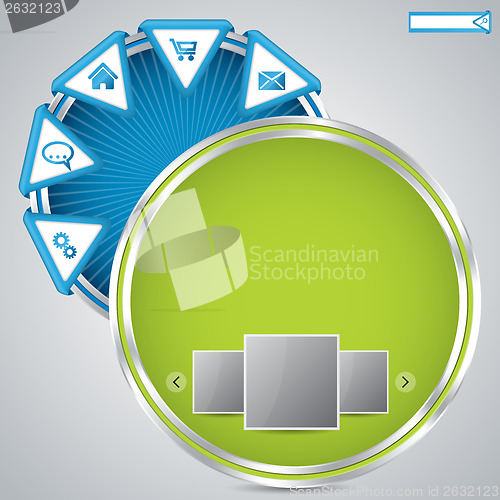 Image of Website template with metallic rings and arrow buttons