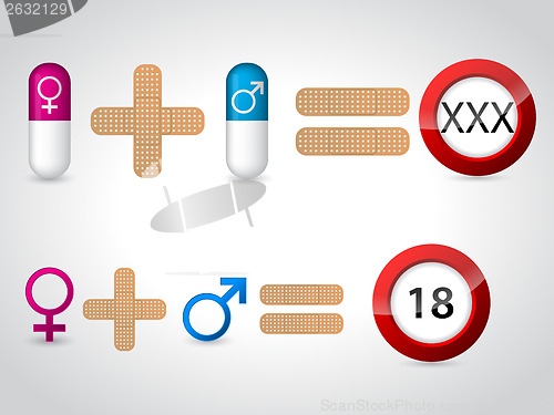 Image of Male female symbols and pills for sex