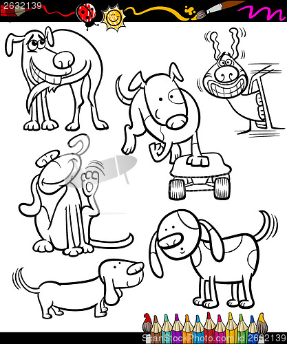 Image of cartoon dogs set for coloring book