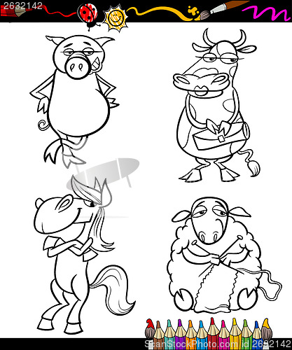 Image of cartoon farm animals for coloring book
