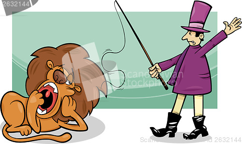 Image of tamer and bored lion cartoon