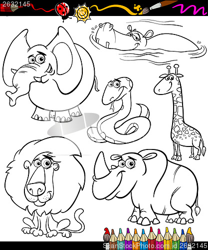 Image of cartoon animals set for coloring book