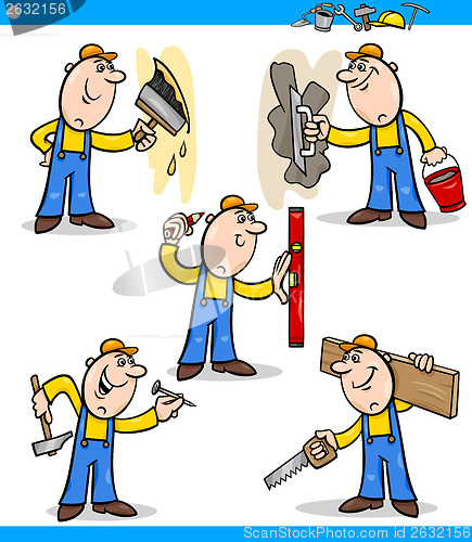 Image of manual workers or workmen characters set