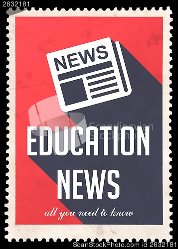 Image of Education News on Red in Flat Design.