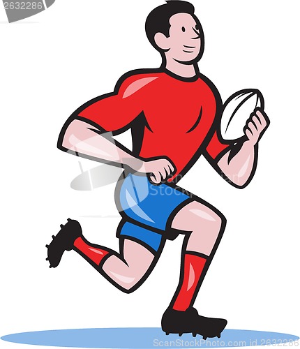 Image of Rugby Player Running Ball Cartoon