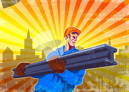 Image of Steel Worker Carry I-Beam Retro Poster