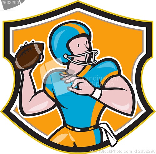 Image of American Football Quarterback Throw Shield Cartoon
