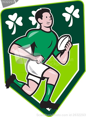 Image of Irish Rugby Player Running Ball Shield Cartoon